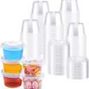 BYSNOW 500 Sets 1 oz Plastic Portion Cups with Lids, Small Clear Jello Shot Cup, Disposable Plastic Condiment Containers for Sauce, Salad Dressing, Snacks