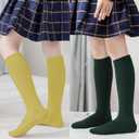 Marchare Girls Knee High Socks Kids Boys School Uniform 5-7 Years Seamless Cotton Athletic Socks Stockings Ivory/Pink/LGrey/DNavy/Blue/Yellow 6 Pack