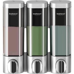 3 in 1 Wall Mounted Shower Dispenser, 3 x 10 oz Shampoo Body Wash Conditioner Pump Dispenser, No Drill for Bathroom & Kitchen (Silver)