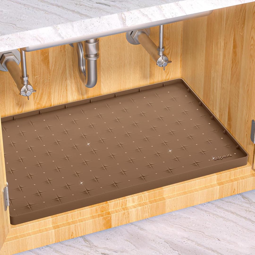 Sdpeia Under Sink Mat 22"14" Waterproof Silicone Cabinet Liner & Sink Protector for Kitchen & Bathroom, Multi-Purpose Organizers Tray for Pets, Laundry, Cat Litter Mat (Brown)