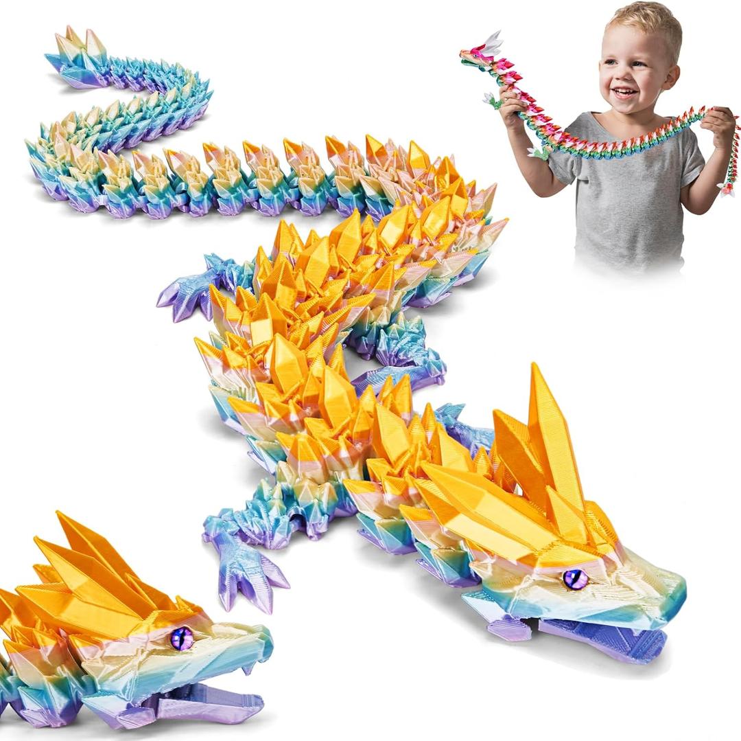 Large 3D Printed Dragon 24 inch- Articulated Crystal Dragon Toys, Big 3D Printed Animals ADHD Fidget Toy Gifts for Desk Decor, Easter Basket Stuffers and Essentials
