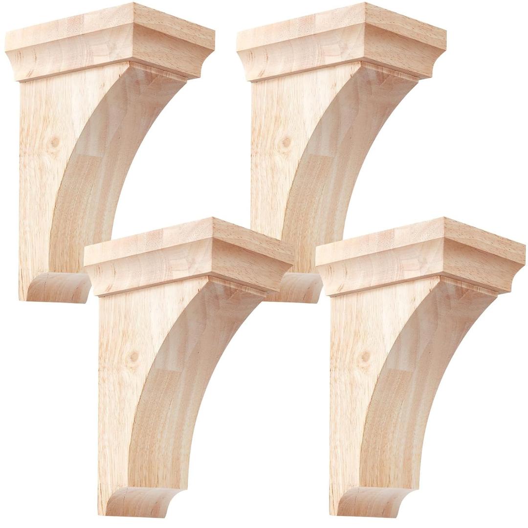 4 Pcs 3 1/2" W x 3 3/4" D x 6" H Traditional Wood Corbels Wooden Shelf Brackets Unfinished Paintable Solid Wooden Bracket for Doorway Home Shelves Cabinet Furniture Support