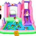 WELLFUNTIME Inflatable Bounce House with Blower, 7 in 1 Bouncy Castle with Slide, Ball Pit, Basketball Hoop, Ringtoss, Jumping Castle for Kids Ages 3-6, 121x76x64 Inch, 116 X 78 X 64 Inches