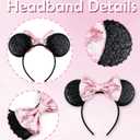 Ears Mouse Ears Headband with Sequin Bows, Headbands for Women Halloween Costume, Headwear Hair Accessories -2 pack Black and Pink