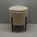Coaster Home Furnishings - Basye - Fabric - Faux Sheepskin Sherpa Upholstered Round Ottoman with Cushioned Top and Matte Black Metal Legs - Living Room - 19-Inch - Matte Black and Ivory - 905495