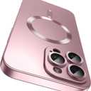 Magnetic for iPhone 16 Pro Max Case [Compatible with MagSafe][Built-in Camera Lens Protector] Slim Soft Silicone Bumper Shockproof Metallic Luster Phone Case (Rose Gold)