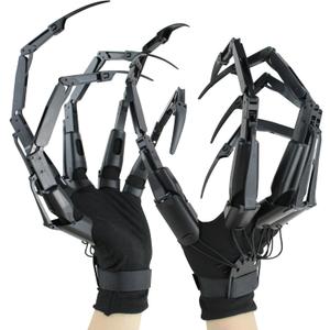 New Articulated Finger Extensions With Protective Glove, Halloween Fingers With Fingernails, Long Claw With Gloves, Scary and Flexible Skeleton Claws Hands (Black+Black Nail)