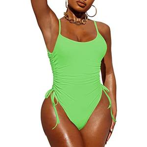 Pink Queen Womens One Piece Swimsuit Ruched High Cut Tummy Control Bathing Suit, Small