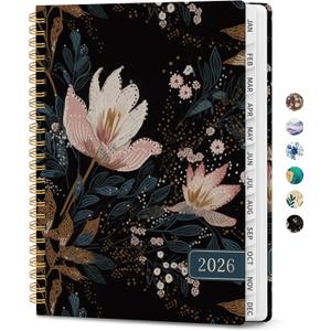 2026 Planner, Weekly and Monthly Planner for Women, January 2026 - December 2026, Hardcover 2026 Calendar Planner Book with Tabs, Inner Pocket, Spiral Bound, Perfect for Office Home School Supplies - A4 (8.5" x 11"), Vintage Petals