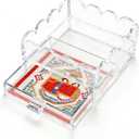 Clear Acrylic Trays for Needlepoint with Insert Drawer 4" x 4", HKKZYT Small Scalloped Acrylic Tray Organizer for Photos, Art, Napkin, Fabric, Messages Display Basket