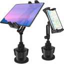 Car Cup Holder Tablet Mount & Phone Cradle Stand Truck for iPad Pro 11/12.9 Air Mini 6/5/4, Samsung Galaxy Tabs, iPhone 16/15/Pro/Pro Max, 4.7"-12.9" Smartphone Tab, Adjustable Long Arm, 360 Rotating