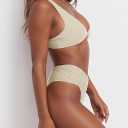 geluboao Bikini Set for Women Solid V Neck Knot Front Push Up High Leg Thong Two Piece Swimsuit,  Size large, Color Apricot