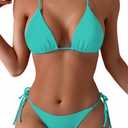 Tainehs Women's Sexy Halter Thong Bikini Tie Two Sides Bottom Triangle Bikini Swimsuits (Medium, Lake Green)