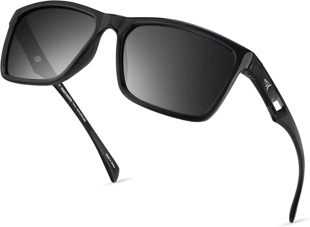KastKing FlatRock Polarized Sport Sunglasses for Men and Women, Ideal for Driving Fishing Cycling Running, UV Protection (Frame: gloss Black /Lens: Smoke)