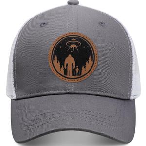 Bigfoot Sasquatch Gifts, Snapback Trucker Hats Cap Leather Patch Big Foot Gifts for Dad Men Bigfoot Lovers (Gray)
