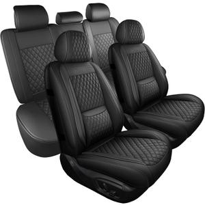Black Thick Nappa Leather 3D Contoured Automotive Car Seat Covers Full Set