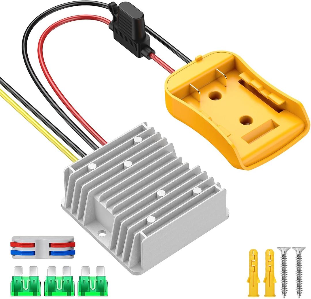 20V to 12V Step Down Converter 20A 240W Max - Compatible with DeWalt 20V Battery, Power Wheel Battery Adapter, DC 12V Buck Regulator with 30A Fuse & Wire Terminal