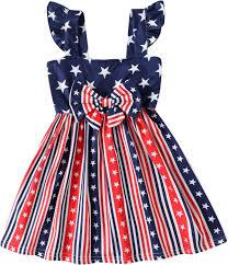 NUBEEHOHO Girls 4th of July Dress Toddler American Flag Flutter Sleeve Bowknot Sundress Baby Stars Stripes Patriotic Clothes Size 6 year