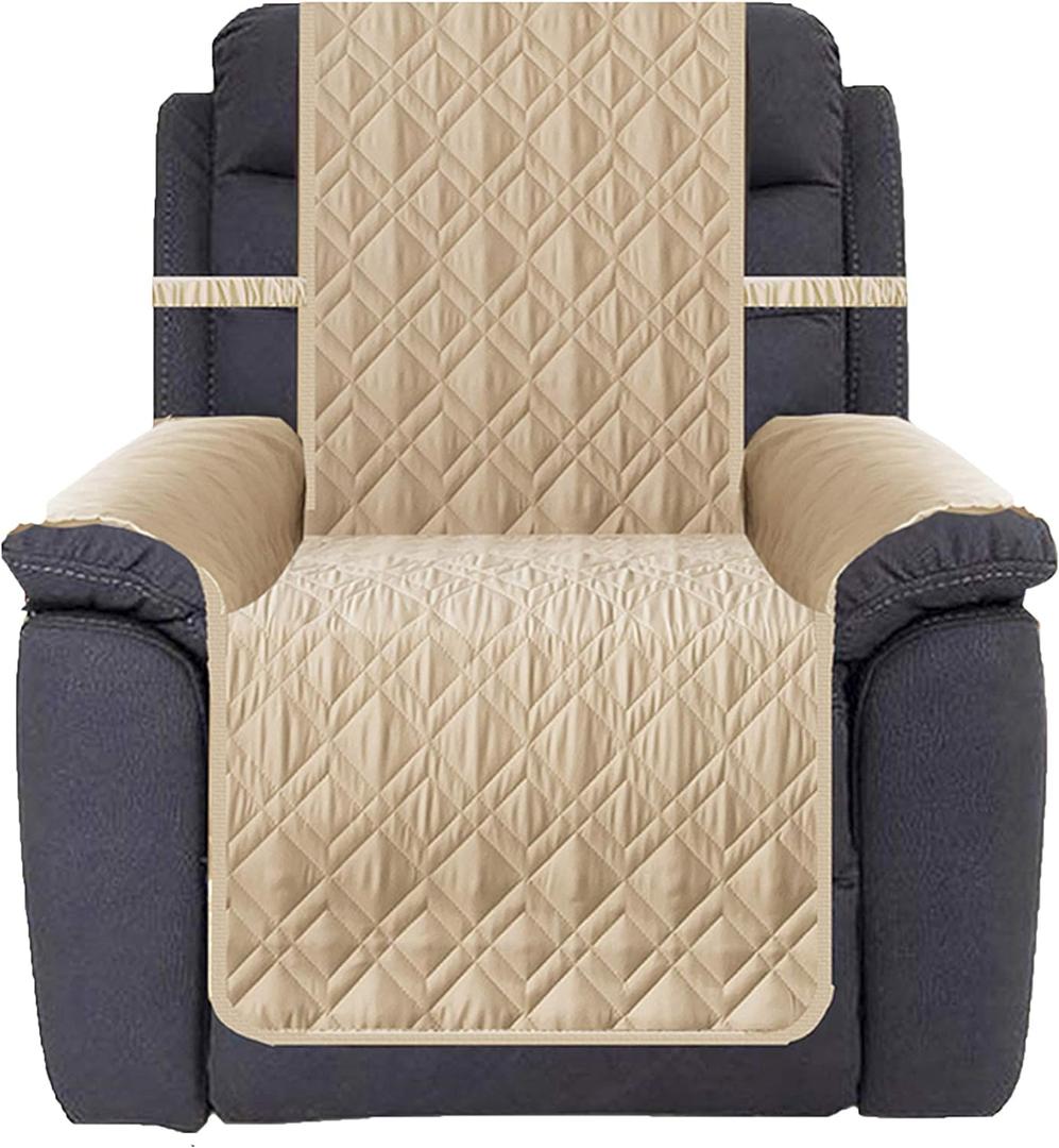 Ameritex Waterproof Nonslip Recliner Cover Stay in Place, Dog Chair Cover Furniture Protector, Ideal Recliner Slipcovers for Pets and Kids (23", Beige) (23", Beige)