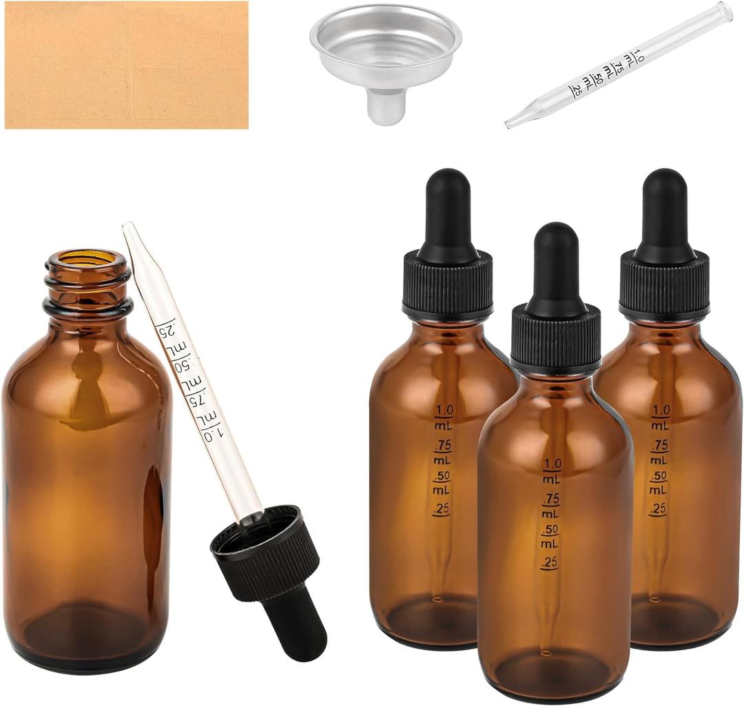 4PCS 2oz Clear Glass Dropper Bottles, Empty Leak-Proof Containers for Essential Oils, Beard Oils, Watercolor Paints & DIY Crafts
