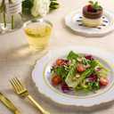 realluck 100PCS White and Gold Plastic Plates, Elegant Baroque Gold Rim Disposable Plates - 50 Dinner & 50 Dessert Plates, fancy plastic plates for Wedding, Anniversary