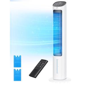 Dreo Evaporative Air Cooler, 40” Cooling Fans that Blow Cold Air, 80° Oscillating, Removable Water Tank, Ice Packs, Remote Control, 4 Speeds, 7H Timer, Swamp Cooler for Bedroom, White