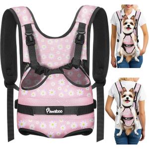 Pawaboo Pet Dog Front Carrier Backpacks, Legs Out Pet Carrier Backpack, Adjustable Easy-fit Dog Chest Carriers for Small Medium Dogs Hands Free for Travel Hiking Cycling Camping, Medium, Pink Daisy