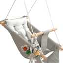 Baby Swing Indoor Outdoor, Canvas Hammock Swing for Infant to Toddler With Comfort Footrest, Montessori Toys, Upgraded 5-Point Harness for Secure Fit, 3 Modes, Gift for Baby Boys Girls, Grey and White