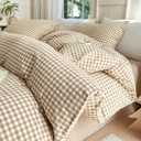 LifeTB Tan Gingham Comforter Set King Modern Style Beige Plaid Comforter Set 3 Pieces Soft Fluffy Grid Checkered Pattern Comforter with 2 Pillowcases Farmhouse Gingham Plaid Bedding Set King