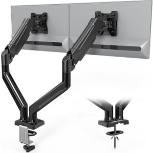 BONTEC Dual Monitor Stand, Adjustable Gas Spring Monitor Desk Mount for 13-32 Inch Screens, Full Motion VESA Mount with C Clamp, Grommet Base, Tilt, Swivel, Rotation, Each Arm Holds 6.6 to 19.8lbs
