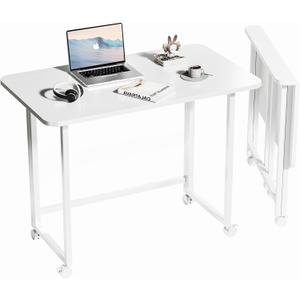 Folding Desk,Not Require Assembly,Small Foldable Desk 31.5" for Small Spaces,Space Saving Computer Table Writing Workstation for Home Office,White