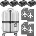 Weewooday 8 Pcs Luggage Straps Suitcase Tags Set for TSA Approved, 4 Travel Adjustable Suitcase Belt, 4 Silicone Luggage Tags with Name ID Card Travel Accessories(Dark Gray,Airplane)
