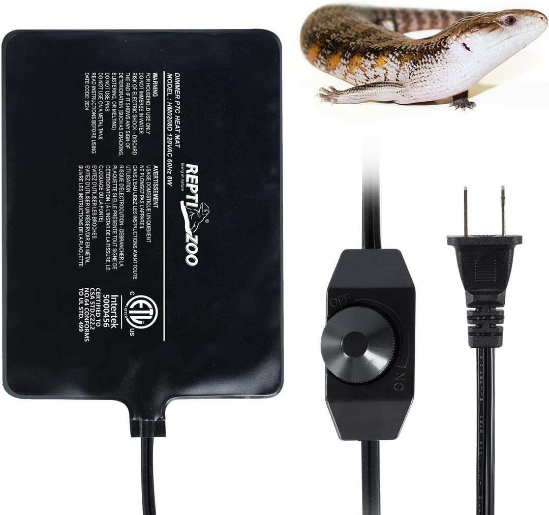 REPTI ZOO 6" X 8" Reptile Heat Pad Fast Heating Pad with Adjust Knob 8W Reptile Heat Mat for Turtles/Hermit Crabs/Bearded Dragons/Leopard Geckos/Snakes/Lizards, and Seed Germination