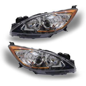OLEKE Headlight Assembly Pair with Bulbs for 2010-2013 Mazda 3 4-Door Sedan, Chrome Housing, Waterproof Driver and Passenger Side Replacement Headlamps