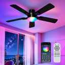 42" RGB Ceiling Fans with Lights, Low Profile Ceiling Fan with Light, RGB+3CCT 6 Wind Speeds, App & Remote Control, Flush Mount LED Fan Light, Fandelier Ceiling Fan for Bedroom, Living Room