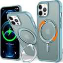 UMIONE 360 Rotatable Magnetic Ring Design for iPhone 12/12 Pro, Built-in Invisible Loop Stand, Compatible with Magsafe, Translucent Ultra Slim Military Grade Shockproof Case - Green