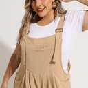 RITERA Plus Size Romper For Curvy Women Sleeveless Jumpsuits Loose Adjustable Strap Long Wide Leg Pant Pocket Casual XL-5XL (2X, Js- S Khaki)