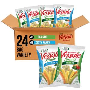 Sensible Portions Garden Veggie Snacks - Veggie Straws, Snack Size Variety Pack, Sea Salt & Zesty Ranch, 1 Oz (Pack of 24) (Best By: 27 JUL 26)
