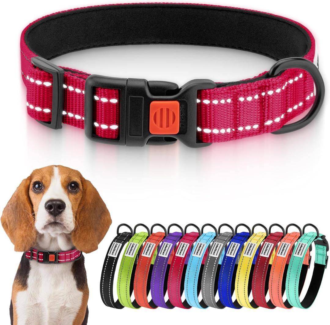 CollarDirect Reflective Dog Collar for a Small, Medium, Large Dog or Puppy with a Quick Release Buckle - Boy and Girl - Nylon Suitable for Swimming (14-18 Inch, Pink)