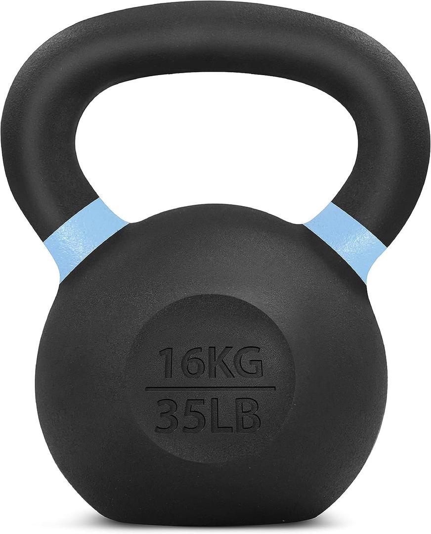 Yes4All Powder Coated Kettlebell, Cast Iron Core Kettlebells with Non-Slip Handle & Flat Bottom for Conditioning, Heavy Duty for Strength Training, 9lb to 71lb - Single & Pair (Light Blue)