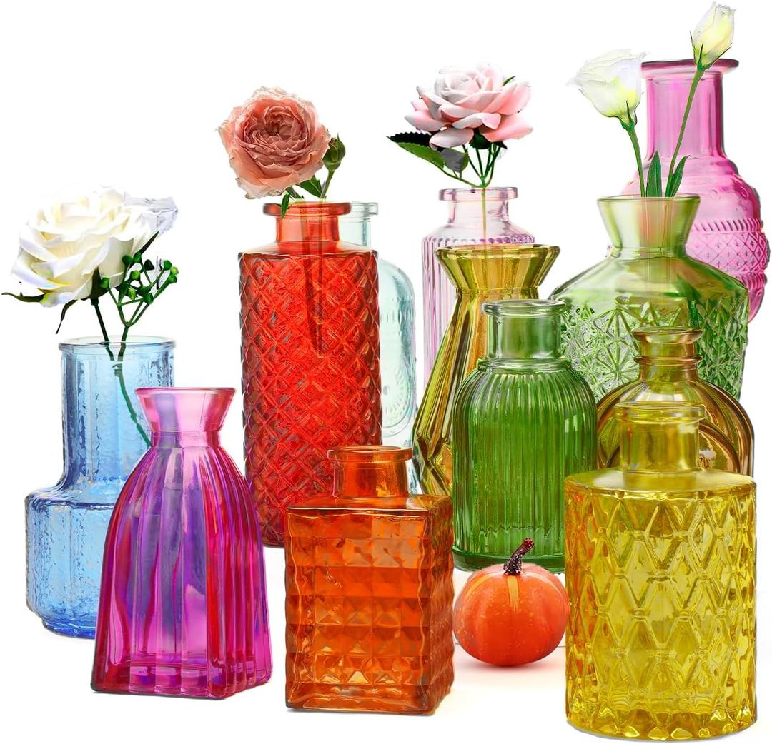 Glass Bud Vases Set of of 12/15/33, Small Bud Vase in Bulk, MIni Flower Vase for Centerpiece, Vintage Decorative Clear Vase Set for Flowers, Wedding Reception, Christmas, Home Dcor (Multicolor-12pcs)