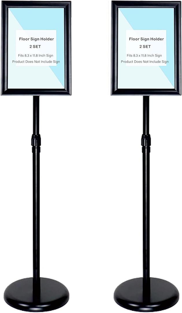 2 Sets Heavy Duty Stainless Steel Poster Sign holder Stand, Adjustable Height 8.5 x 11 Inch Vertical Horizontal Aluminum Snap Open Frame Floor Billboard Stand.(black, A4)