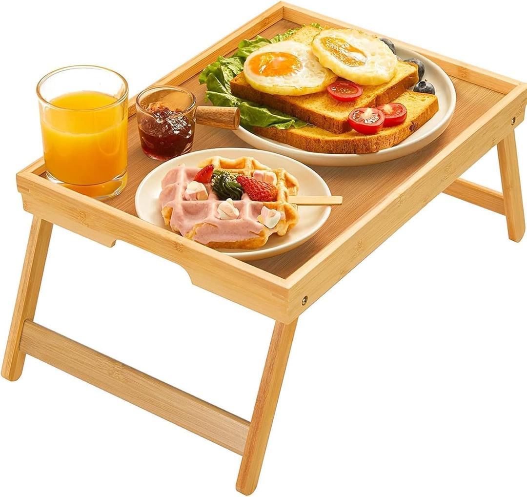 Bamboo Bed Tray Table with Foldable Legs, Breakfast Tray for Sofa, Bed, Eating, Working, Used As Laptop Desk Snack Tray by Pipishell (16.3" x 11.8" x 6", Yellow)