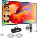 EMART Outdoor Projector Screen with Stand, 120 Inch Portable Projector Stand Indoor 16:9 4K HD Rear Front Movie Screen with Heavy Flat Base for Backyard, Party, Night (Include Water Bag, Carry Bag)
