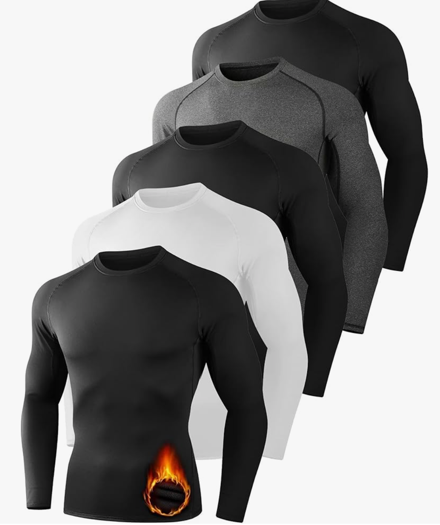 Dalavch 5 Pack Thermal Compression Shirts for Men Long Sleeve Running Gear Undershirt Base Layer for Winter Cold Weather, M