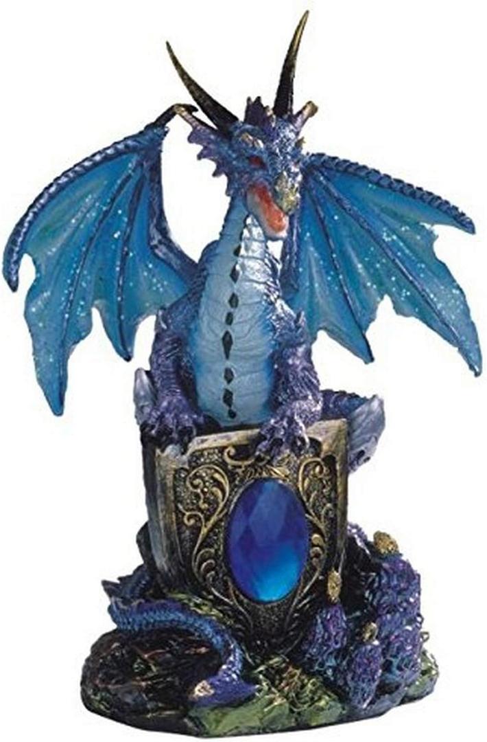 StealStreet Blue Dragon Holding Shield on Rock Collectible Figurine Statue Decor