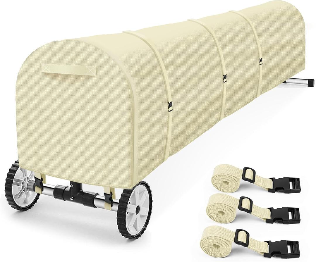 Swimming Pool Solar Reel Cover, 18Ft Heavy Duty Waterproof Solar Blanket Reel Cover, UV Resistant Solar Blanket Reel Roller Covers Swimming Pool Solar Reel Covers for Inground Pool, Beige