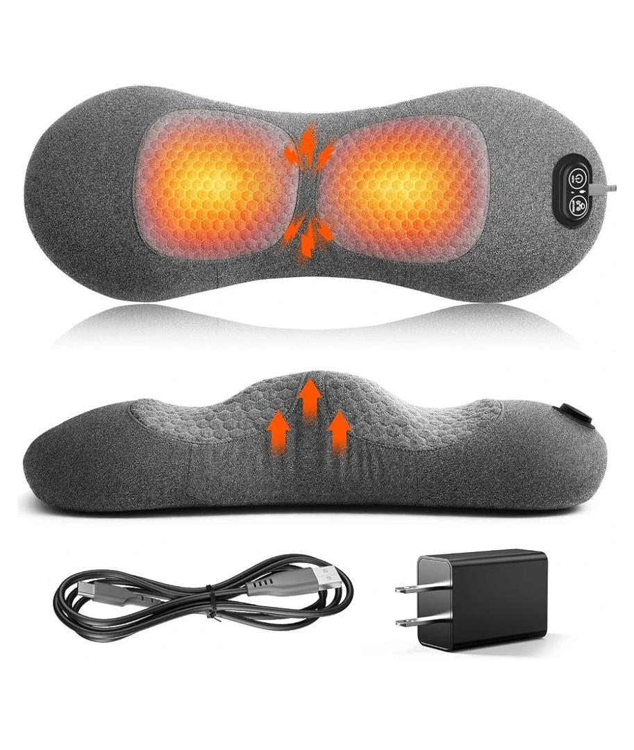 Smooth Triple Spine Fusion Back Massager with Heat, Vibration & StretchUpgraded 3-in-1 Lower Back Massager, Lumbar Support Pillow Cushion with Memory Foam for Home, Office, Car & Travel, Black