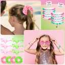Flutesan 70 Pcs Witch Party Favors Pink and Green Heart Shaped Glasses Witch Theme Friendship Bracelets Pink and Green Hair Scrunchies with Thank You Stickers Laser Storage Bag for Wizard Fans Party