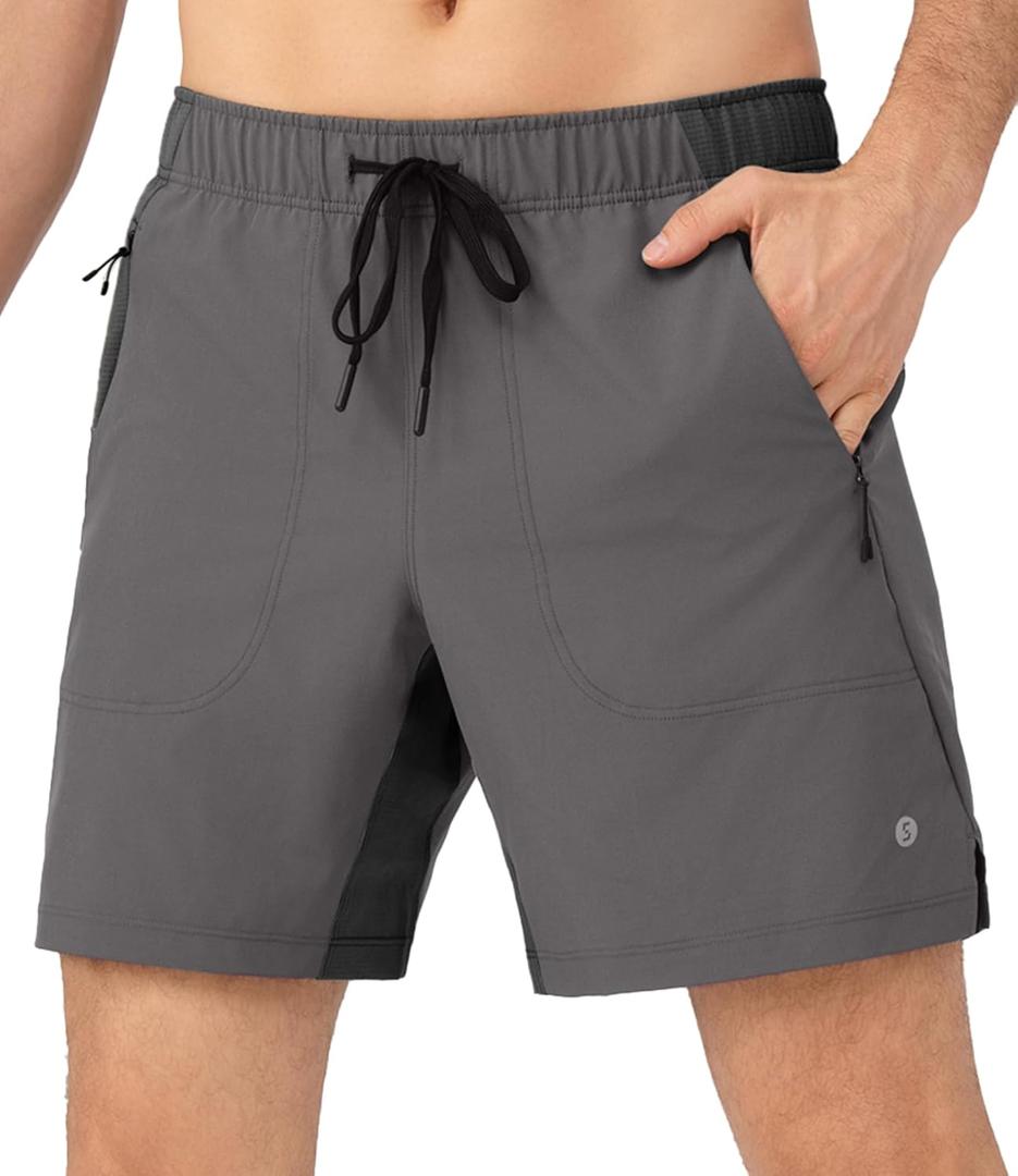 Separatec Men's 2 in 1 Running Shorts with U-Support Compression Liner, Quick Dry Workout Athletic Gym Shorts (Large, Dark Grey)
